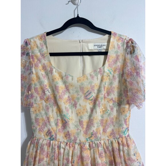 Jessakae Posy Petal Floral Ruffle Midi Dress Yellow Multicolor Size Small - Picture 6 of 15